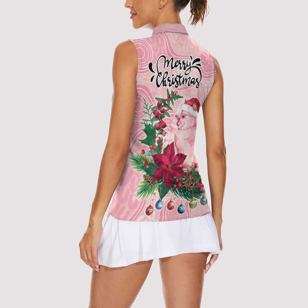 Watercolor Pink Galah Flowers Women Sleeveless Polo Shirt Australia Christmas Vibes - Aussie Hoodie