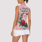 Watercolor Pink Galah Flowers Women Sleeveless Polo Shirt Australia Christmas Vibes - Aussie Hoodie