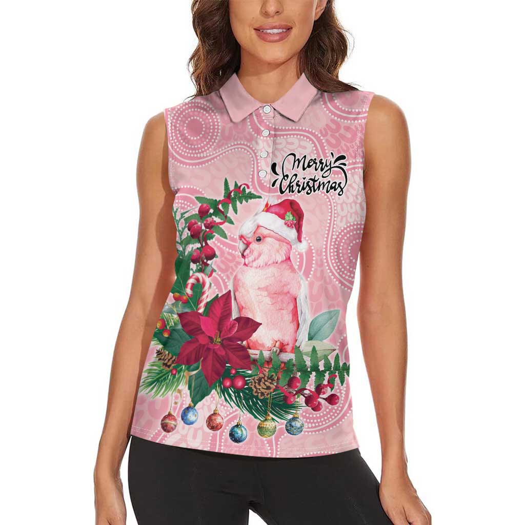 Watercolor Pink Galah Flowers Women Sleeveless Polo Shirt Australia Christmas Vibes - Aussie Hoodie