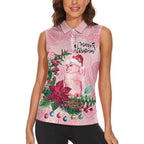 Watercolor Pink Galah Flowers Women Sleeveless Polo Shirt Australia Christmas Vibes - Aussie Hoodie