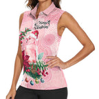 Watercolor Pink Galah Flowers Women Sleeveless Polo Shirt Australia Christmas Vibes - Aussie Hoodie