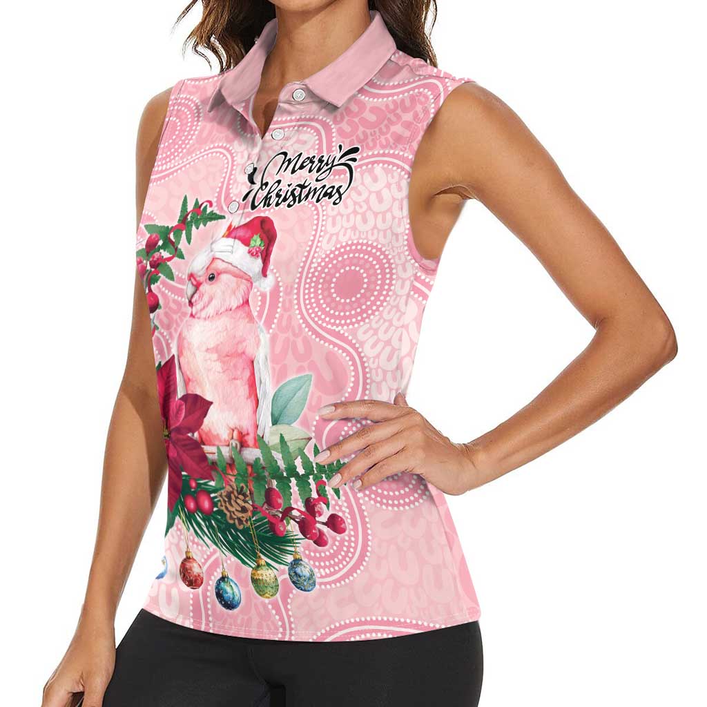 Watercolor Pink Galah Flowers Women Sleeveless Polo Shirt Australia Christmas Vibes - Aussie Hoodie