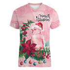 Watercolor Pink Galah Flowers Women V-Neck T-Shirt Australia Christmas Vibes - Aussie Hoodie