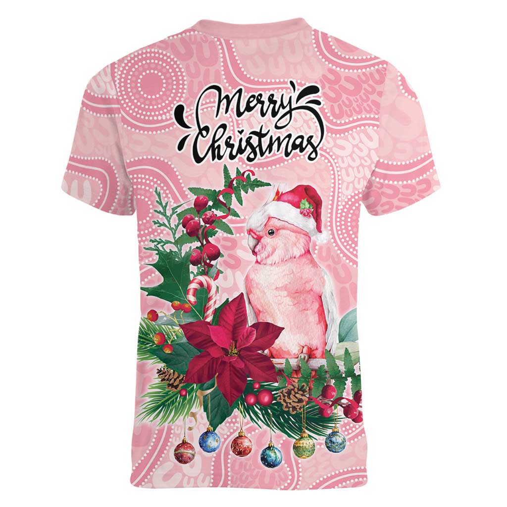 Watercolor Pink Galah Flowers Women V-Neck T-Shirt Australia Christmas Vibes - Aussie Hoodie