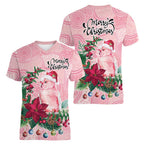 Watercolor Pink Galah Flowers Women V-Neck T-Shirt Australia Christmas Vibes - Aussie Hoodie