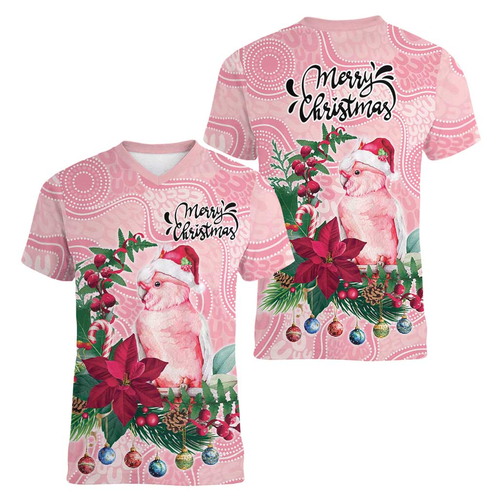 Watercolor Pink Galah Flowers Women V-Neck T-Shirt Australia Christmas Vibes - Aussie Hoodie