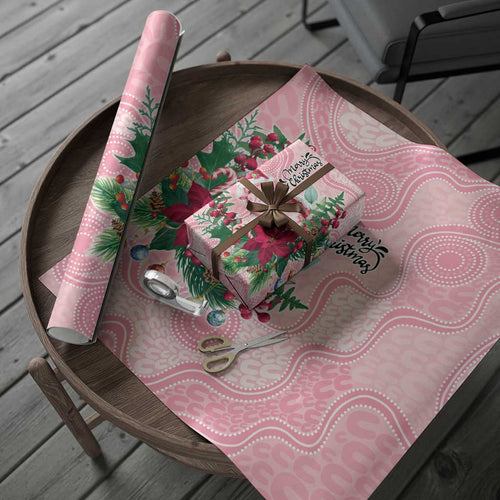Watercolor Pink Galah Flowers Wrapping Paper Australia Christmas Vibes - Aussie Hoodie