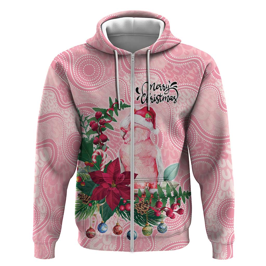 Watercolor Pink Galah Flowers Zip Hoodie Australia Christmas Vibes - Aussie Hoodie