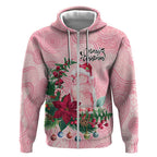 Watercolor Pink Galah Flowers Zip Hoodie Australia Christmas Vibes - Aussie Hoodie