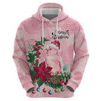 Watercolor Pink Galah Flowers Zip Hoodie Australia Christmas Vibes - Aussie Hoodie