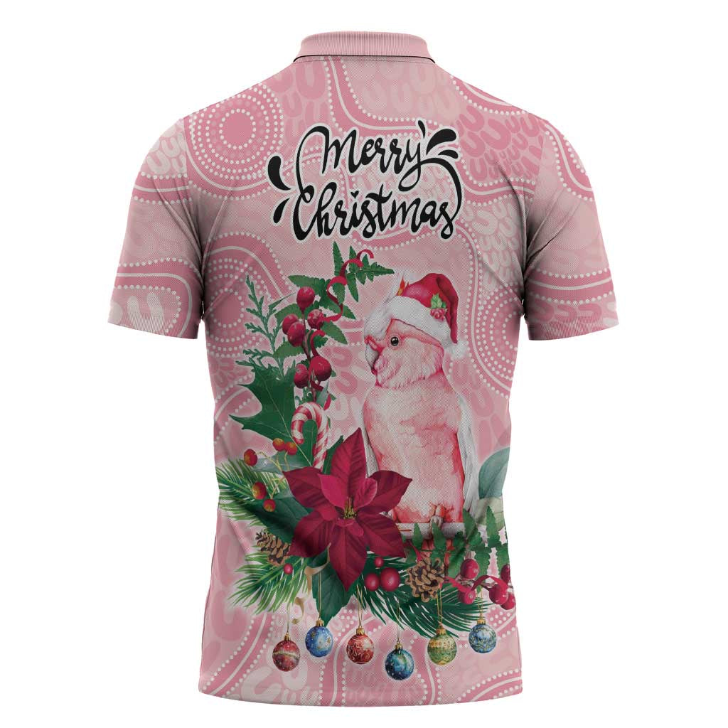 Watercolor Pink Galah Flowers Zipper Polo Shirt Australia Christmas Vibes - Aussie Hoodie