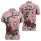Watercolor Pink Galah Flowers Zipper Polo Shirt Australia Christmas Vibes - Aussie Hoodie