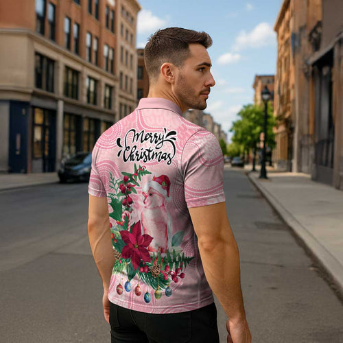 Watercolor Pink Galah Flowers Zipper Polo Shirt Australia Christmas Vibes - Aussie Hoodie