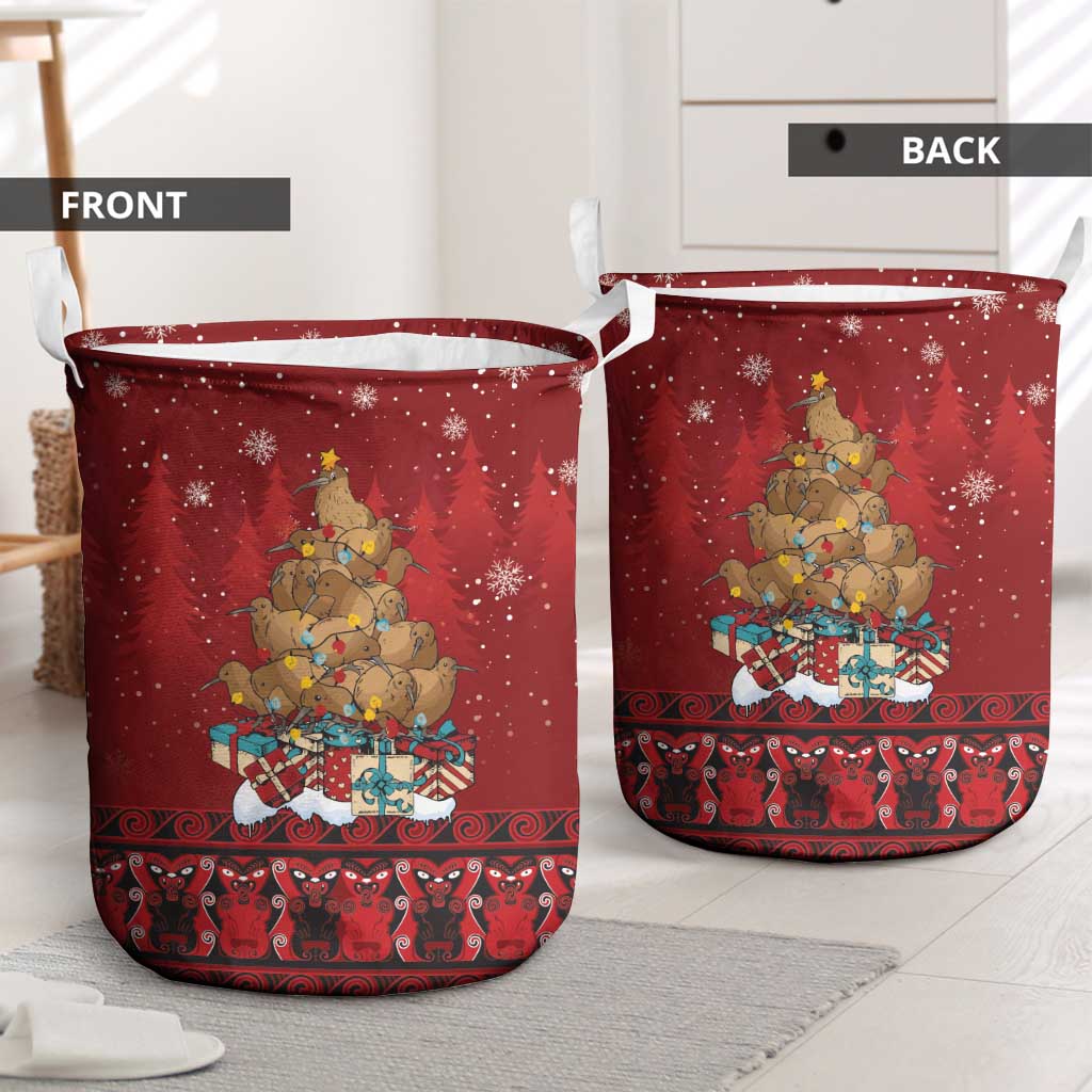 Funny Kiwi Bird Xmas Tree Laundry Basket New Zealand Tribal Christmas Spirit - Aussie Hoodie