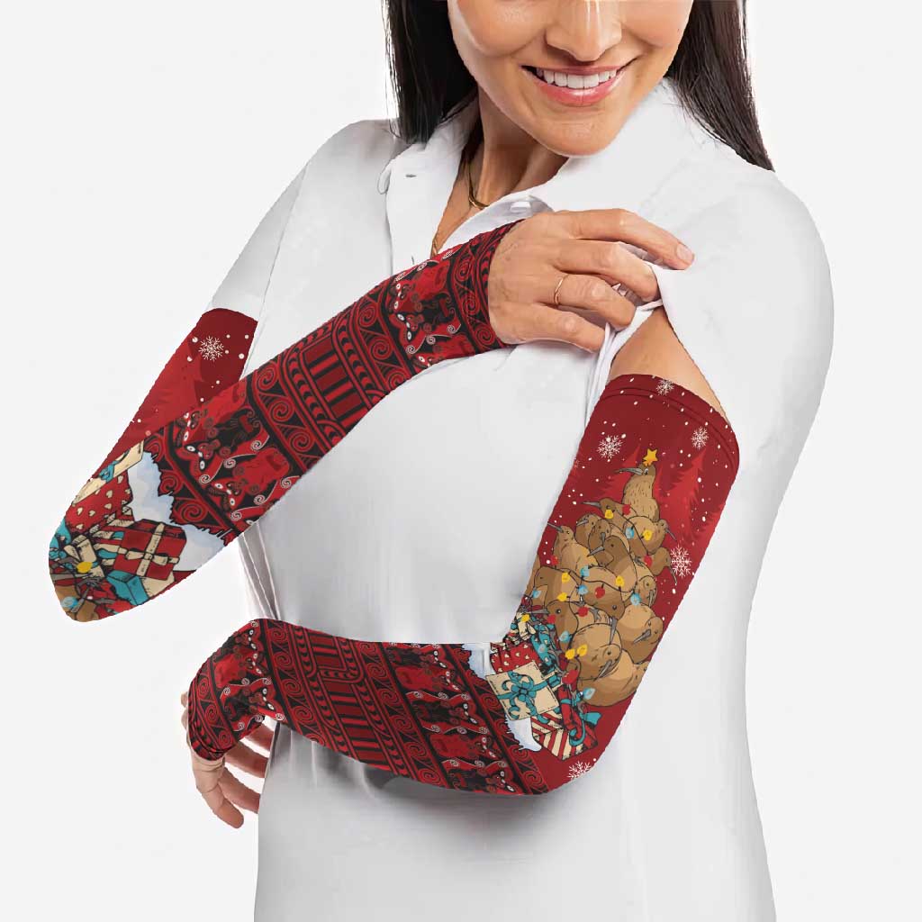 Funny Kiwi Bird Xmas Tree Arm Sleeves New Zealand Tribal Christmas Spirit - Aussie Hoodie