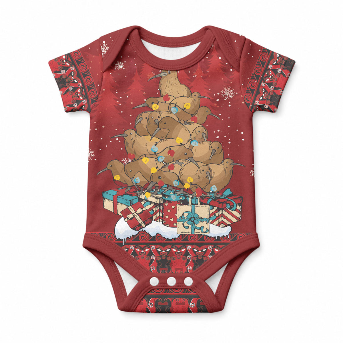 Funny Kiwi Bird Xmas Tree Baby Onesie New Zealand Tribal Christmas Spirit