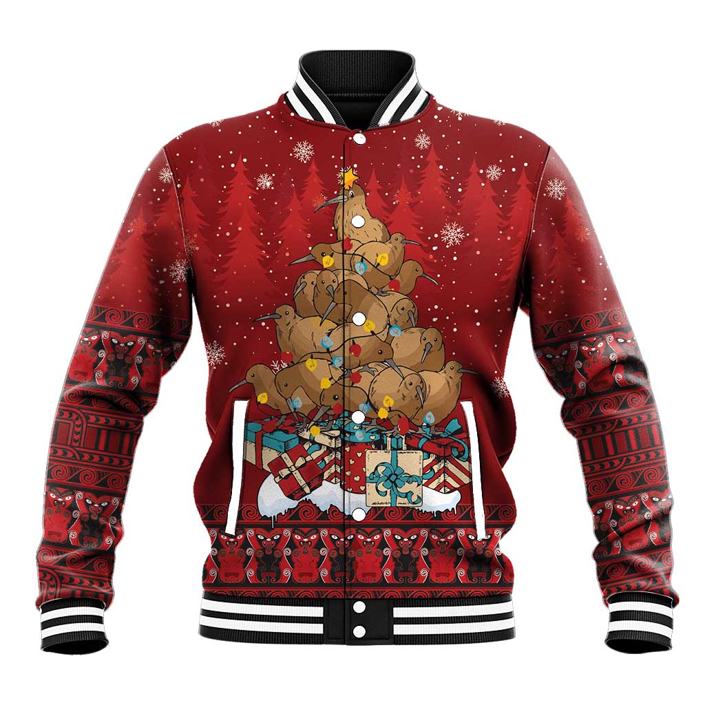 Funny Kiwi Bird Xmas Tree Baseball Jacket New Zealand Tribal Christmas Spirit - Aussie Hoodie