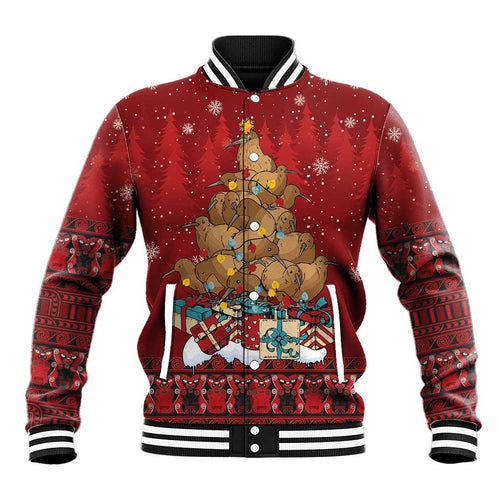Funny Kiwi Bird Xmas Tree Baseball Jacket New Zealand Tribal Christmas Spirit - Aussie Hoodie