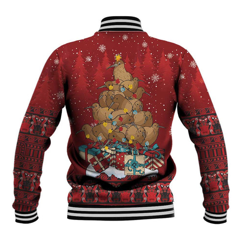 Funny Kiwi Bird Xmas Tree Baseball Jacket New Zealand Tribal Christmas Spirit - Aussie Hoodie