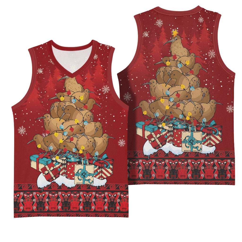 Funny Kiwi Bird Xmas Tree Basketball Jersey New Zealand Tribal Christmas Spirit - Aussie Hoodie