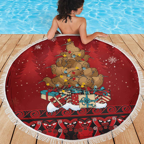 Funny Kiwi Bird Xmas Tree Beach Blanket New Zealand Tribal Christmas Spirit - Aussie Hoodie