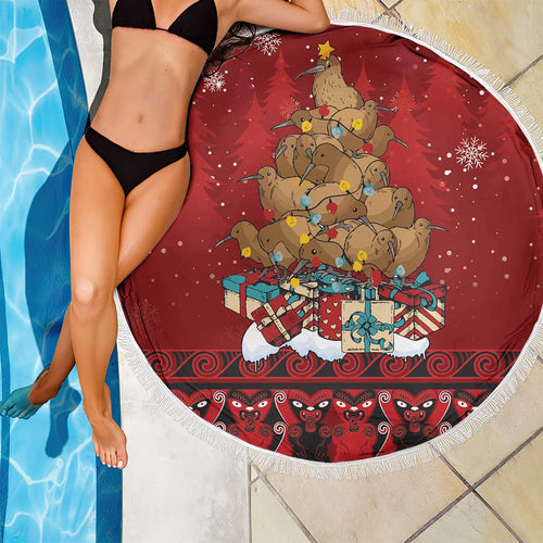 Funny Kiwi Bird Xmas Tree Beach Blanket New Zealand Tribal Christmas Spirit - Aussie Hoodie
