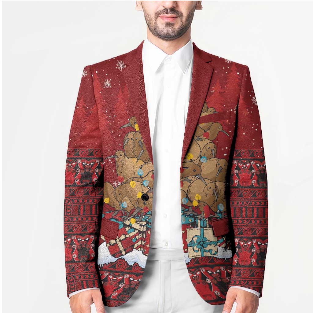 Funny Kiwi Bird Xmas Tree Blazer New Zealand Tribal Christmas Spirit - Aussie Hoodie