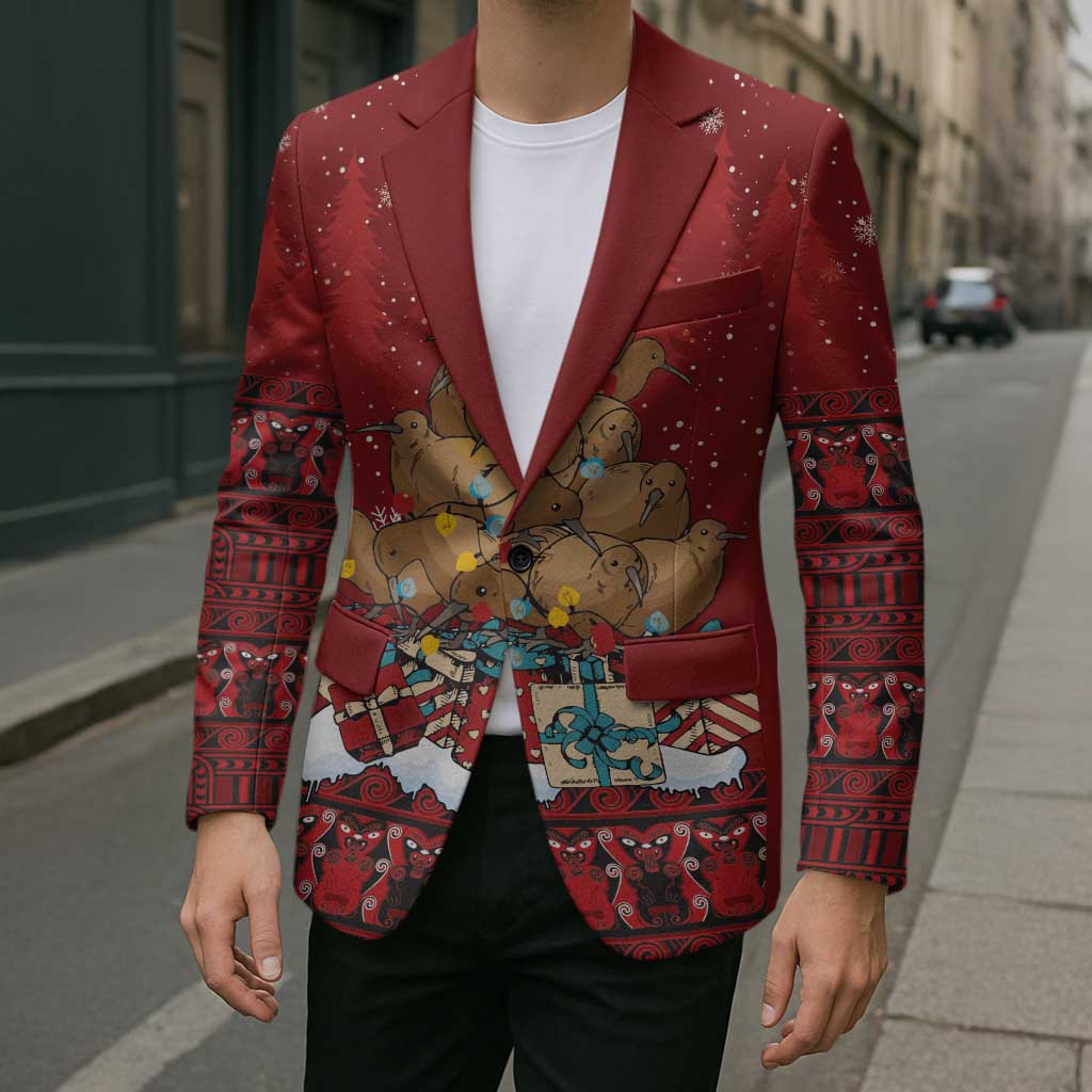 Funny Kiwi Bird Xmas Tree Blazer New Zealand Tribal Christmas Spirit - Aussie Hoodie