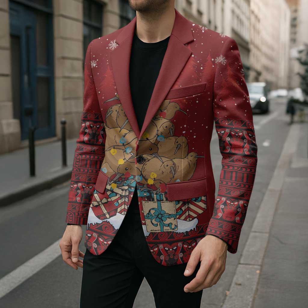 Funny Kiwi Bird Xmas Tree Blazer New Zealand Tribal Christmas Spirit - Aussie Hoodie