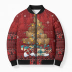 Funny Kiwi Bird Xmas Tree Bomber Puffer Jacket New Zealand Tribal Christmas Spirit - Aussie Hoodie