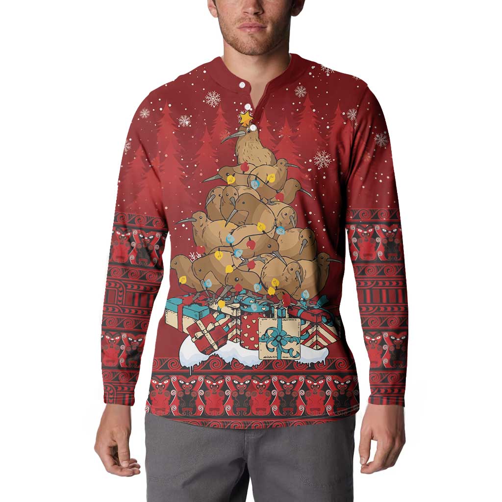 Funny Kiwi Bird Xmas Tree Button Sweatshirt New Zealand Tribal Christmas Spirit - Aussie Hoodie