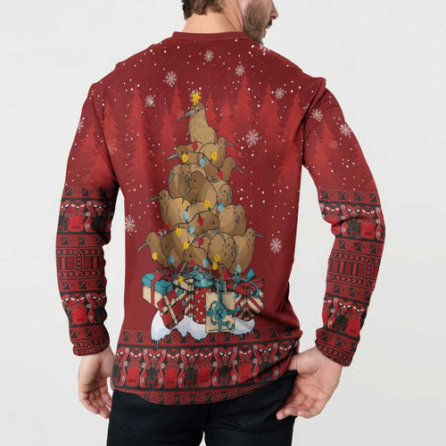 Funny Kiwi Bird Xmas Tree Button Sweatshirt New Zealand Tribal Christmas Spirit - Aussie Hoodie