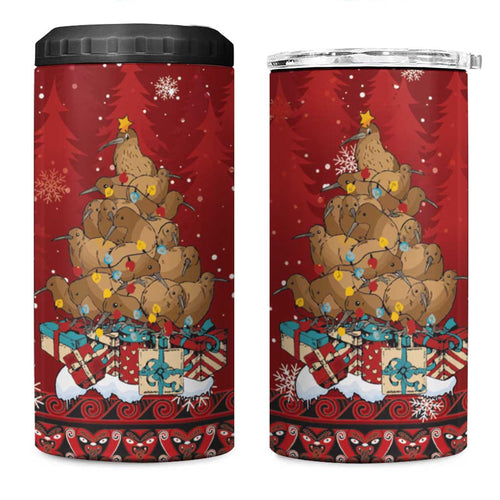 Funny Kiwi Bird Xmas Tree 4 in 1 Can Cooler Tumbler New Zealand Tribal Christmas Spirit - Aussie Hoodie