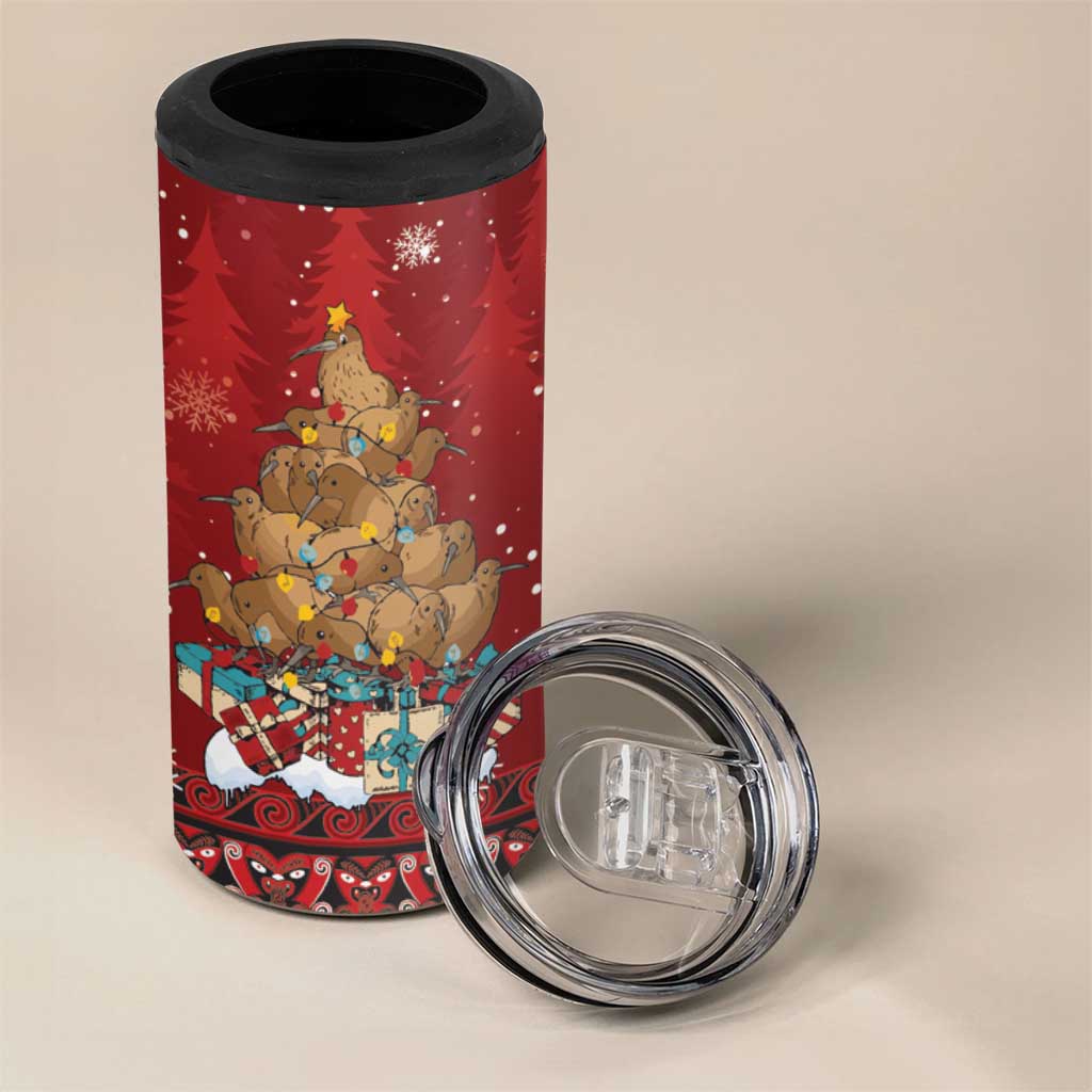 Funny Kiwi Bird Xmas Tree 4 in 1 Can Cooler Tumbler New Zealand Tribal Christmas Spirit - Aussie Hoodie