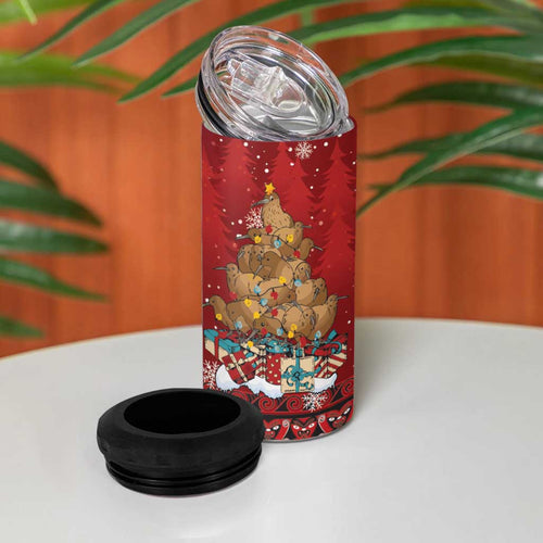 Funny Kiwi Bird Xmas Tree 4 in 1 Can Cooler Tumbler New Zealand Tribal Christmas Spirit - Aussie Hoodie