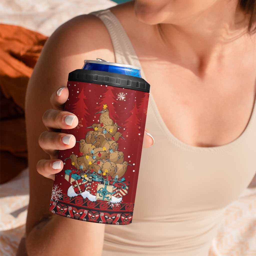 Funny Kiwi Bird Xmas Tree 4 in 1 Can Cooler Tumbler New Zealand Tribal Christmas Spirit - Aussie Hoodie