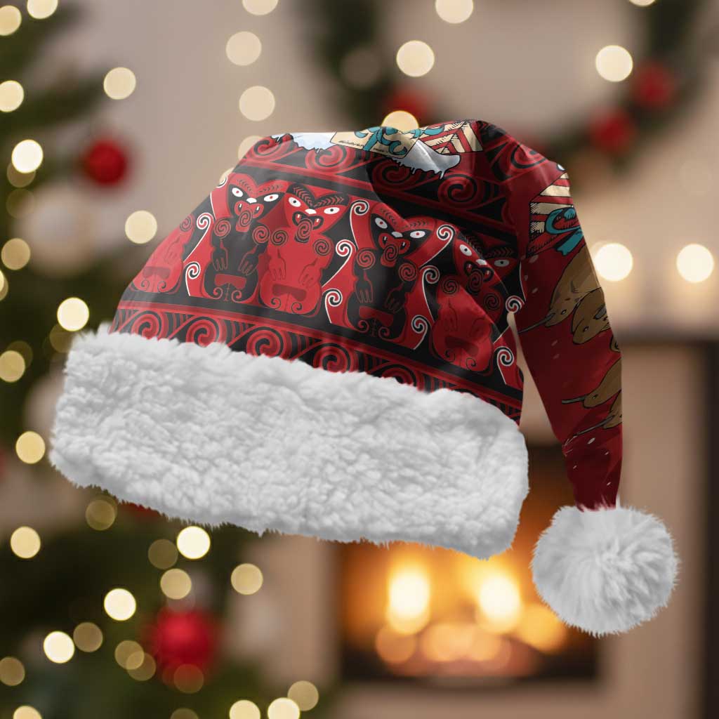 Funny Kiwi Bird Xmas Tree Christmas Santa Hat New Zealand Tribal Christmas Spirit - Aussie Hoodie