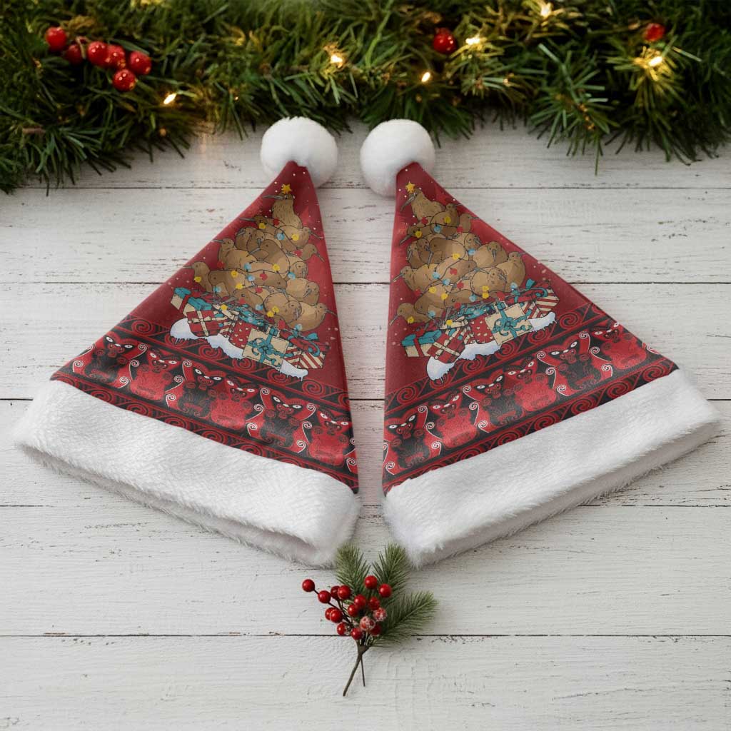 Funny Kiwi Bird Xmas Tree Christmas Santa Hat New Zealand Tribal Christmas Spirit - Aussie Hoodie