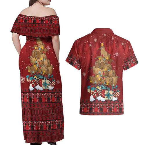 Funny Kiwi Bird Xmas Tree Couples Matching Off Shoulder Maxi Dress and Hawaiian Shirt New Zealand Tribal Christmas Spirit - Aussie Hoodie