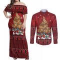 Funny Kiwi Bird Xmas Tree Couples Matching Off Shoulder Maxi Dress and Long Sleeve Button Shirt New Zealand Tribal Christmas Spirit - Aussie Hoodie