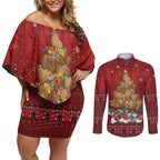 Funny Kiwi Bird Xmas Tree Couples Matching Off Shoulder Short Dress and Long Sleeve Button Shirt New Zealand Tribal Christmas Spirit - Aussie Hoodie