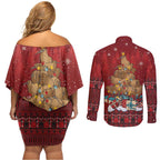 Funny Kiwi Bird Xmas Tree Couples Matching Off Shoulder Short Dress and Long Sleeve Button Shirt New Zealand Tribal Christmas Spirit - Aussie Hoodie