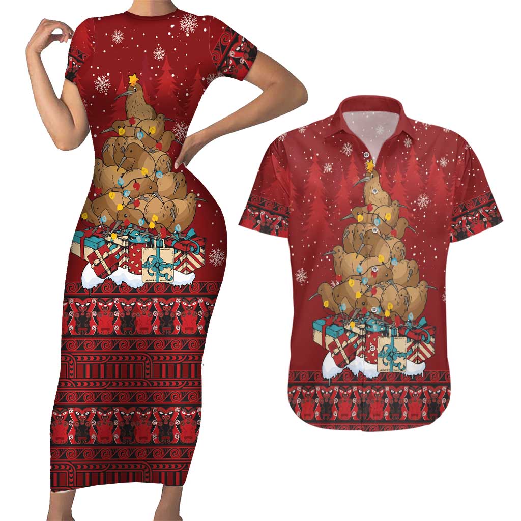 Funny Kiwi Bird Xmas Tree Couples Matching Short Sleeve Bodycon Dress and Hawaiian Shirt New Zealand Tribal Christmas Spirit - Aussie Hoodie