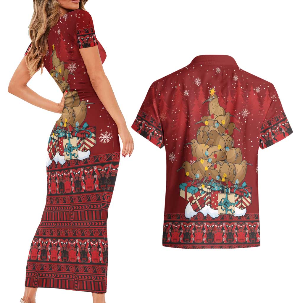 Funny Kiwi Bird Xmas Tree Couples Matching Short Sleeve Bodycon Dress and Hawaiian Shirt New Zealand Tribal Christmas Spirit - Aussie Hoodie