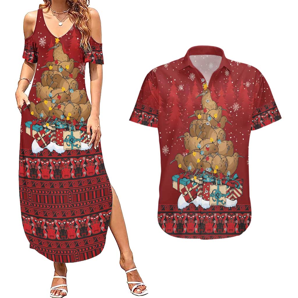 Funny Kiwi Bird Xmas Tree Couples Matching Summer Maxi Dress and Hawaiian Shirt New Zealand Tribal Christmas Spirit - Aussie Hoodie