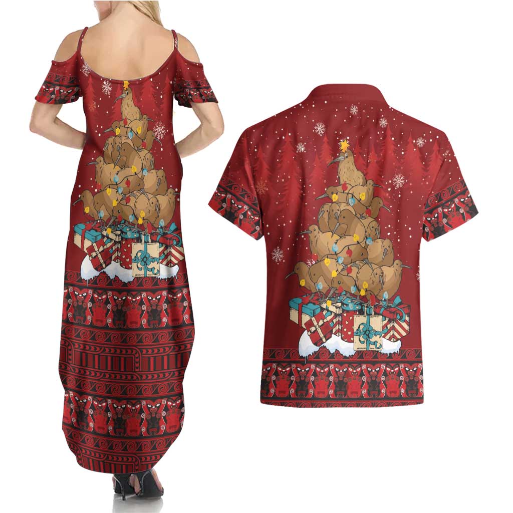 Funny Kiwi Bird Xmas Tree Couples Matching Summer Maxi Dress and Hawaiian Shirt New Zealand Tribal Christmas Spirit - Aussie Hoodie