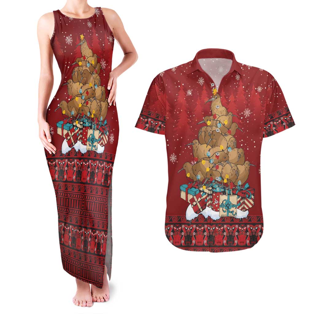 Funny Kiwi Bird Xmas Tree Couples Matching Tank Maxi Dress and Hawaiian Shirt New Zealand Tribal Christmas Spirit - Aussie Hoodie