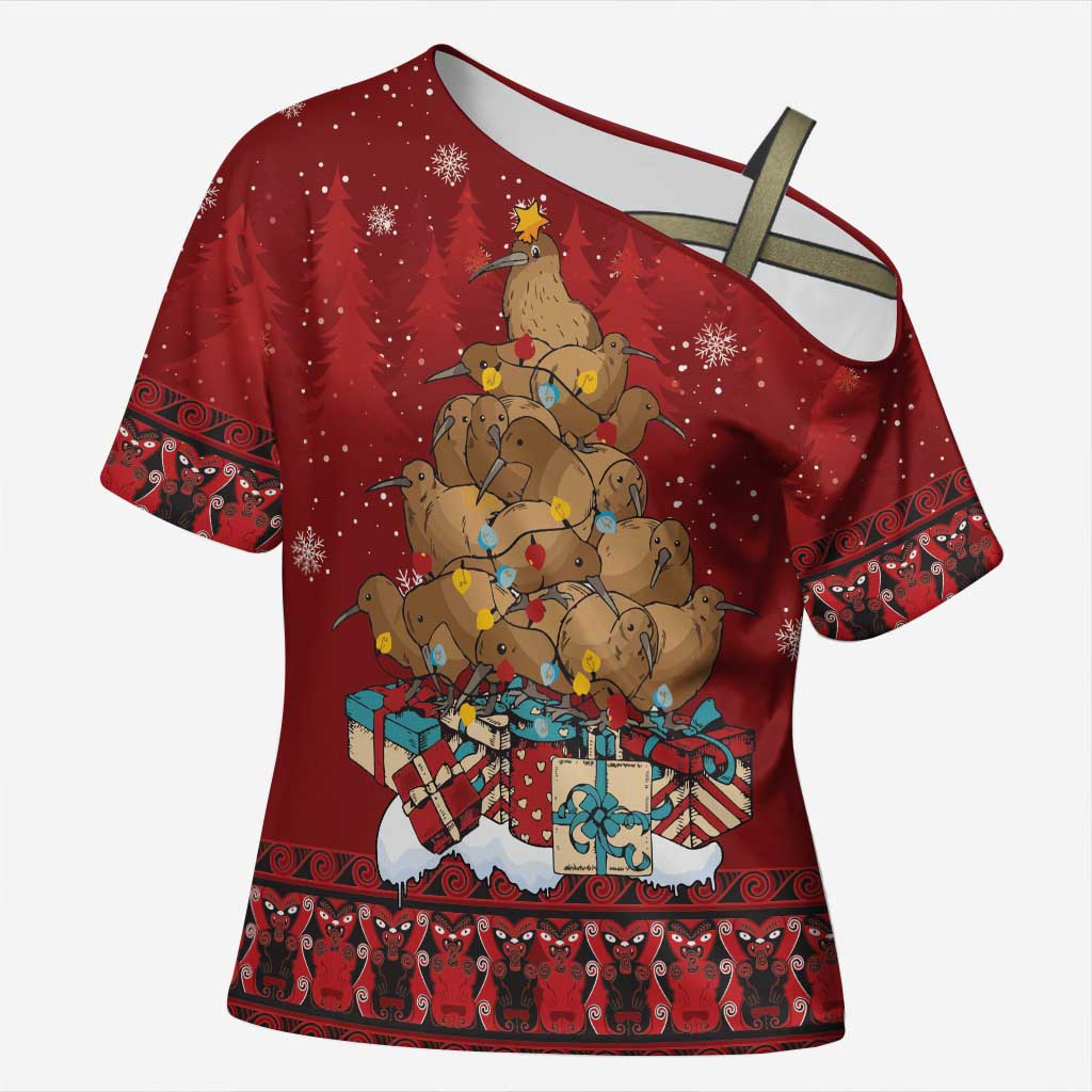 Funny Kiwi Bird Xmas Tree Cross Shoulder Shirt New Zealand Tribal Christmas Spirit - Aussie Hoodie