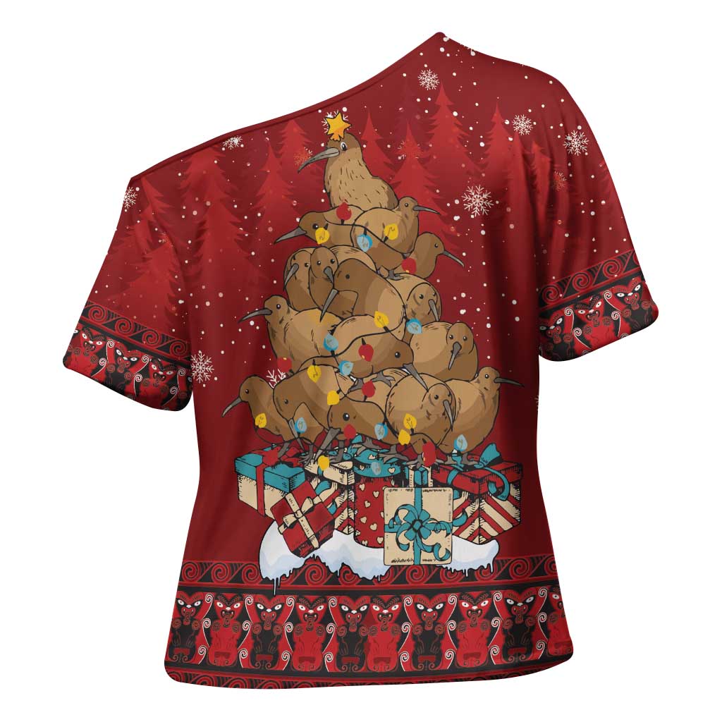 Funny Kiwi Bird Xmas Tree Cross Shoulder Shirt New Zealand Tribal Christmas Spirit - Aussie Hoodie