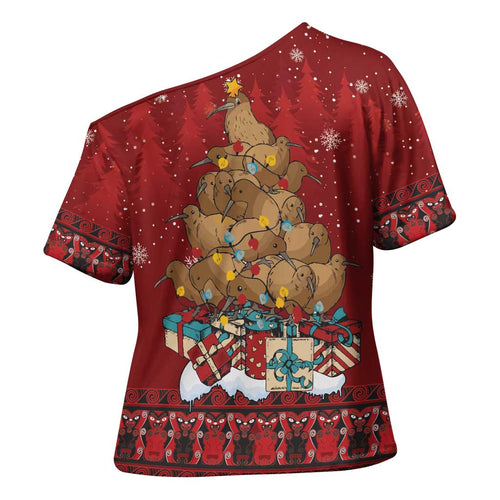 Funny Kiwi Bird Xmas Tree Cross Shoulder Shirt New Zealand Tribal Christmas Spirit - Aussie Hoodie